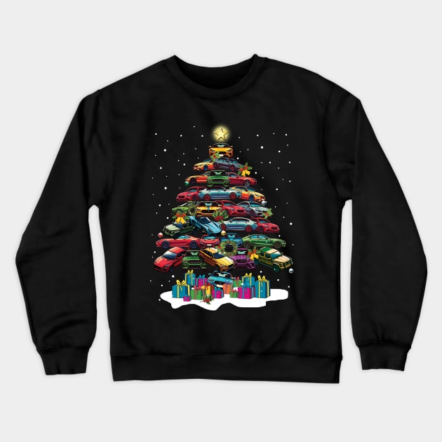 Car Christmas Tree Crewneck Sweatshirt by Schoenberger Willard